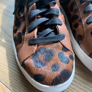 Leather Real Cowhide Black Brown Animal Print Low Top Sneakers